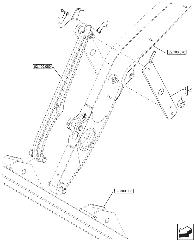 Схема запчастей Case 580SN WT - (82.100.110) - VAR - 423049, 747539 - LOADER ARM, LINK (82) - FRONT LOADER & BUCKET