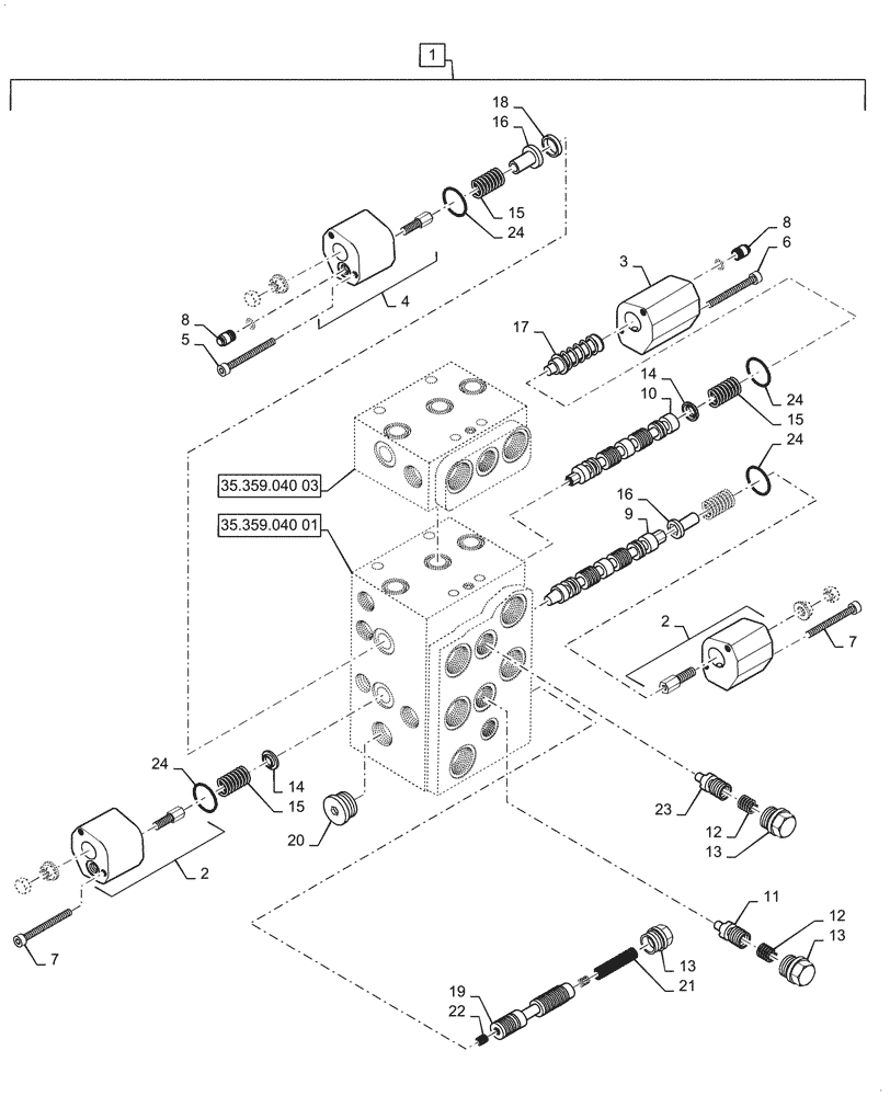 Схема запчастей Case 521G - (35.359.040[02]) - VAR - 734053, 734054 - CONTROL VALVE ASSY - 3 SPOOL, Z-BAR / XR / LR (35) - HYDRAULIC SYSTEMS