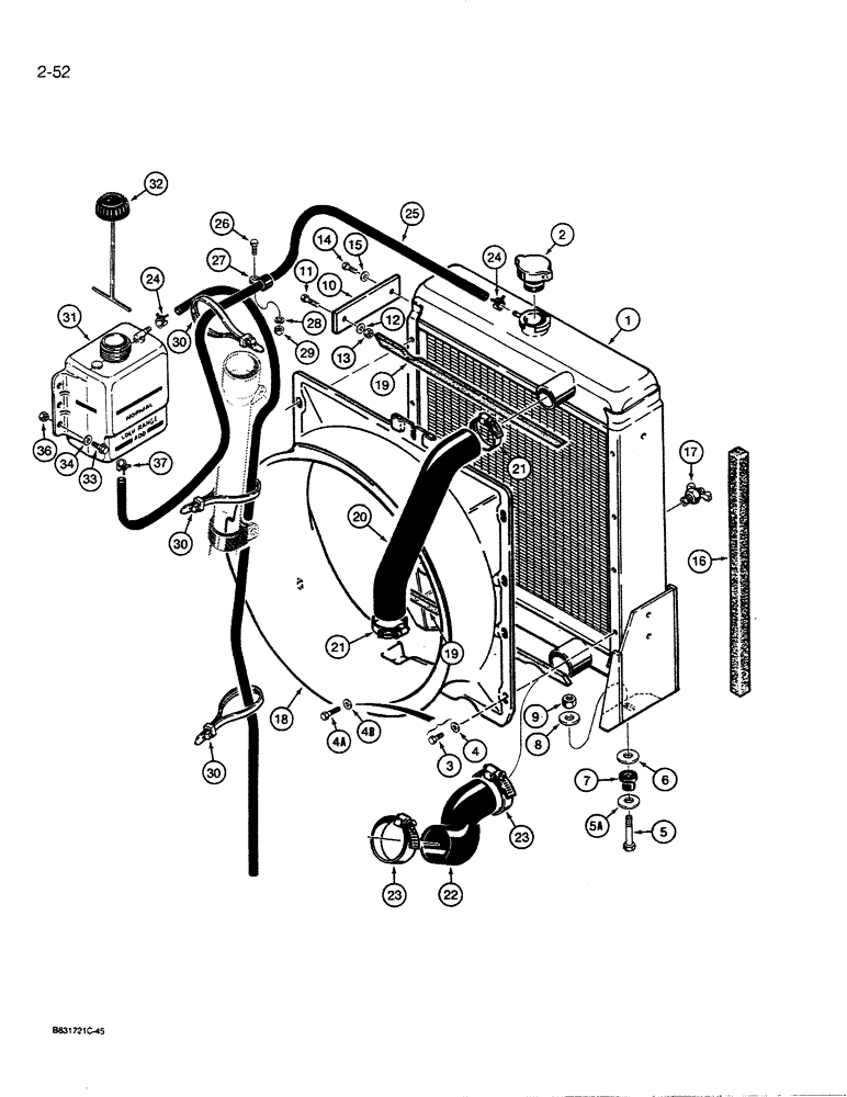 Схема запчастей Case 455C - (2-52) - RADIATOR, HOSES, AND COOLANT BOTTLE (02) - ENGINE