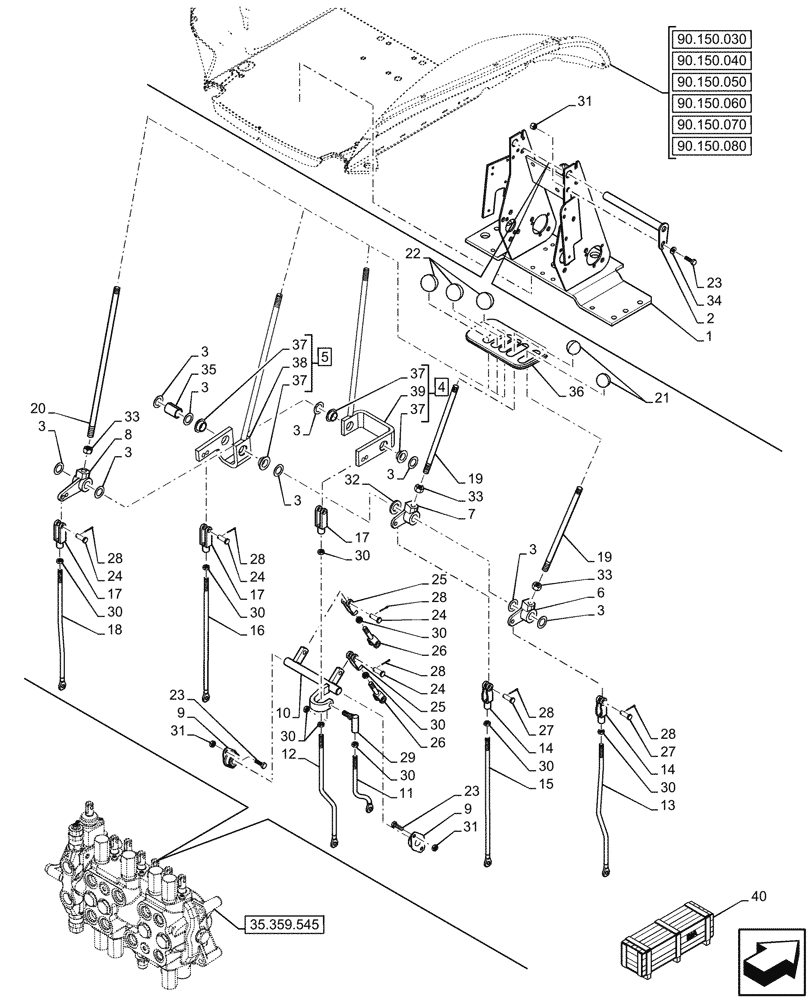 Схема запчастей Case 590SN - (35.356.070) - BACKHOE CONTROL VALVE, 7-SPOOL, MECHANICAL CONTROL, STANDARD DIPPER, W/O 2 LEVER CONTROLS, W/ DOUBLE AUXILIARY, MOUNTING PARTS (35) - HYDRAULIC SYSTEMS