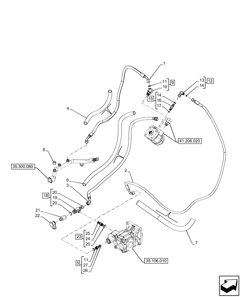 Схема запчастей Case 580N - (41.200.020) - STEERING, OIL LINE (41) - STEERING