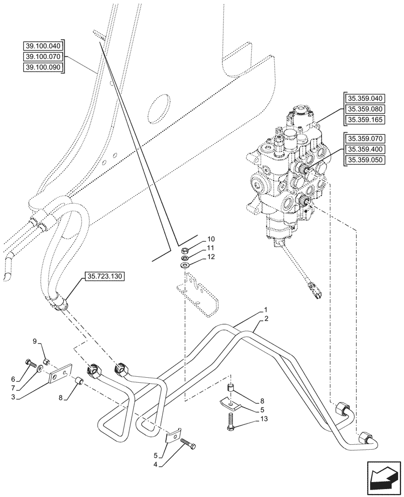 Схема запчастей Case 580SN WT - (35.723.150) - VAR - 747776, 747864 - LOADER BUCKET, CYLINDER, LINE (35) - HYDRAULIC SYSTEMS