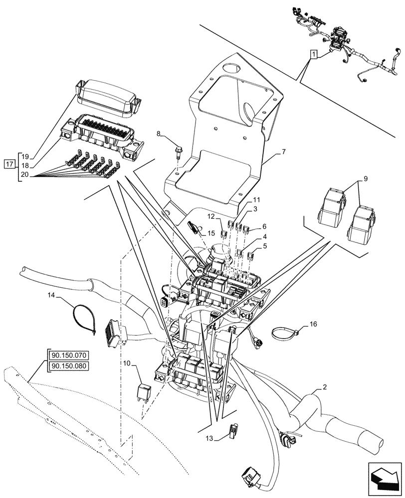 Схема запчастей Case 580N EP - (55.100.240) - CAB, POWERSHUTTLE, TRANSMISSION, RIGHT SIDE, CONSOLE, HARNESS, FUSE BOX, RELAY (55) - ELECTRICAL SYSTEMS