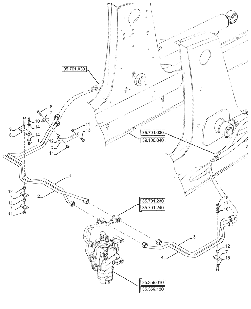 Схема запчастей Case 580N - (35.701.340) - LOADER ARM, CYLINDER, LINE, 2-SPOOL (35) - HYDRAULIC SYSTEMS