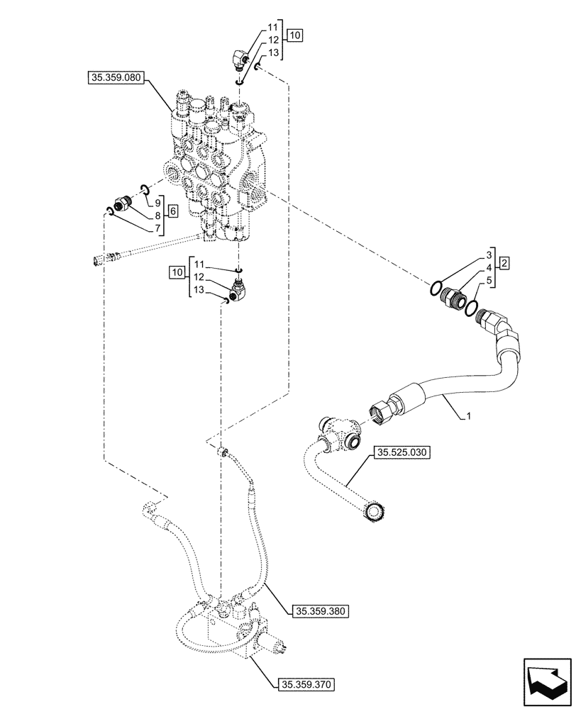 Схема запчастей Case 580N - (35.359.090) - LOADER, CONTROL VALVE, LINES (35) - HYDRAULIC SYSTEMS