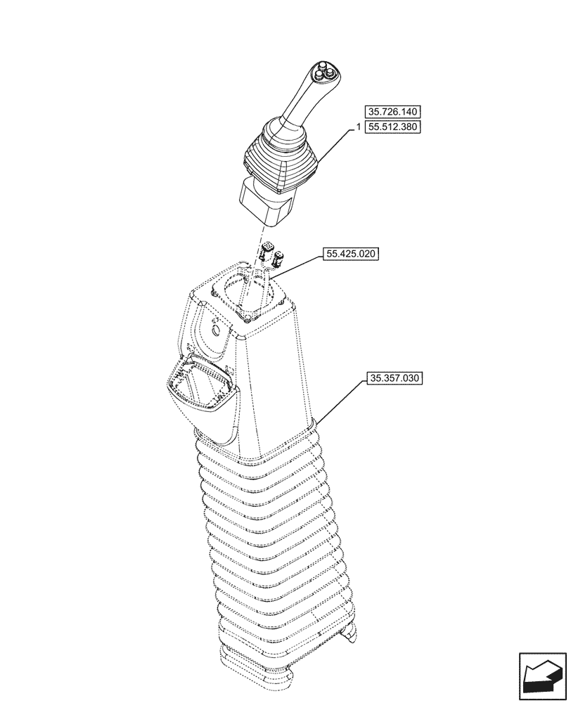 Схема запчастей Case 590SN - (35.726.130) - 7- SPOOL, 8-SPOOL, JOYSTICK MOUNTING, LH, W/ PILOT CONTROLS, W/ DOUBLE AUXILIARY HYDRAULIC (35) - HYDRAULIC SYSTEMS