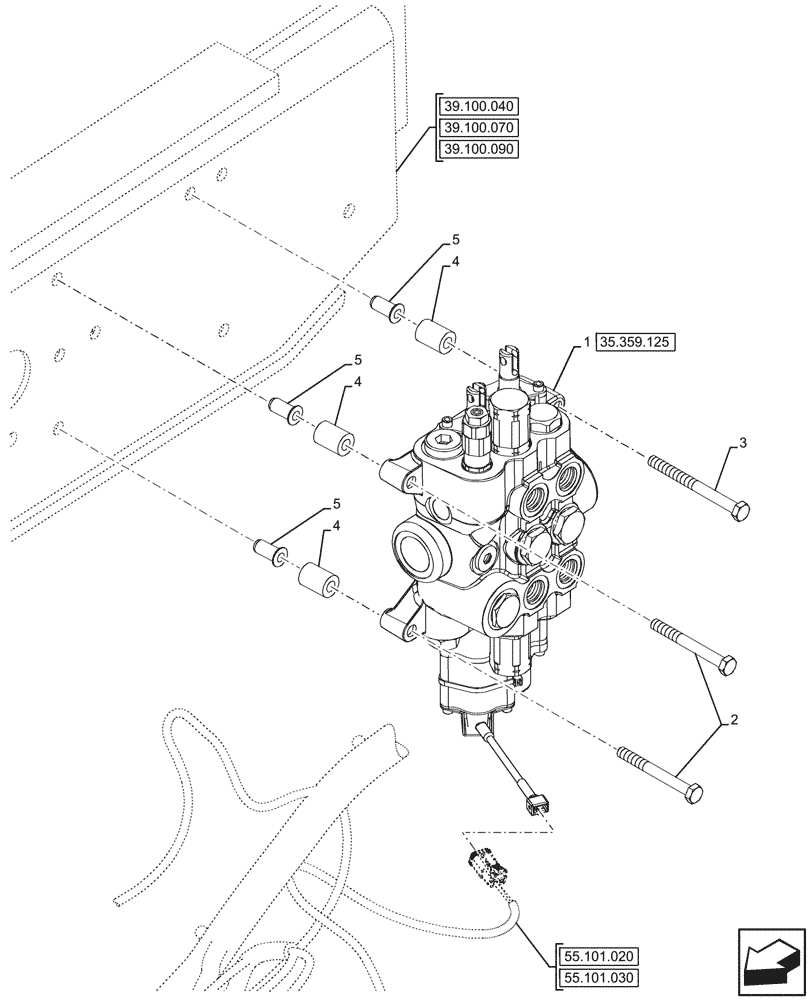 Схема запчастей Case 580SN - (35.359.120) - LOADER, CONTROL VALVE, MECHANICAL, 2-SPOOL, MOUNTING (35) - HYDRAULIC SYSTEMS