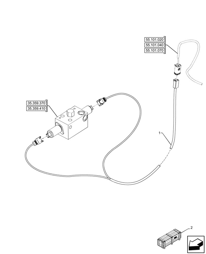 Схема запчастей Case 590SN - (55.100.170) - AUXILIARY CONTROL VALVE, JUMPER, HARNESS (55) - ELECTRICAL SYSTEMS