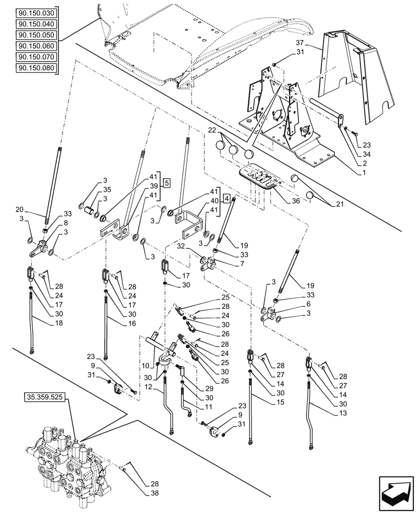 Схема запчастей Case 590SN - (35.356.090) - BACKHOE CONTROL VALVE, 6-SPOOL, MECHANICAL CONTROL, STANDARD DIPPER, FOOT SWING, W/O 2 LEVER CONTROLS, W/O DOUBLE AUXILIARY, MOUNTING PARTS (35) - HYDRAULIC SYSTEMS