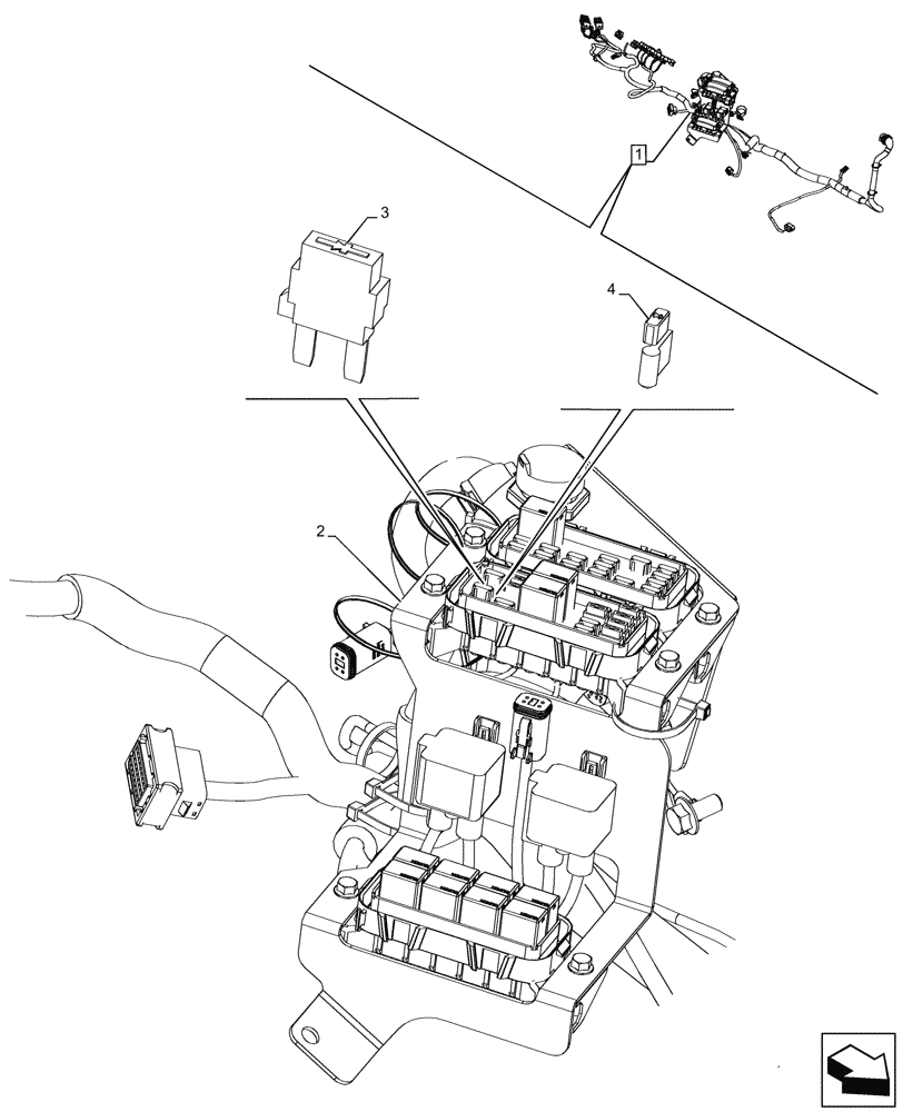 Схема запчастей Case 580N EP - (55.510.210) - CAB, POWERSHUTTLE, TRANSMISSION, RIGHT SIDE, CONSOLE, HARNESS, COMPONENTS, FUSE BOX, DIODE (55) - ELECTRICAL SYSTEMS