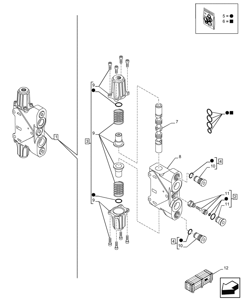 Схема запчастей Case 580SN - (35.359.195) - LOADER, CONTROL VALVE, PILOT CONTROLS, 3-SPOOL, CLAM, VALVE SECTION (35) - HYDRAULIC SYSTEMS