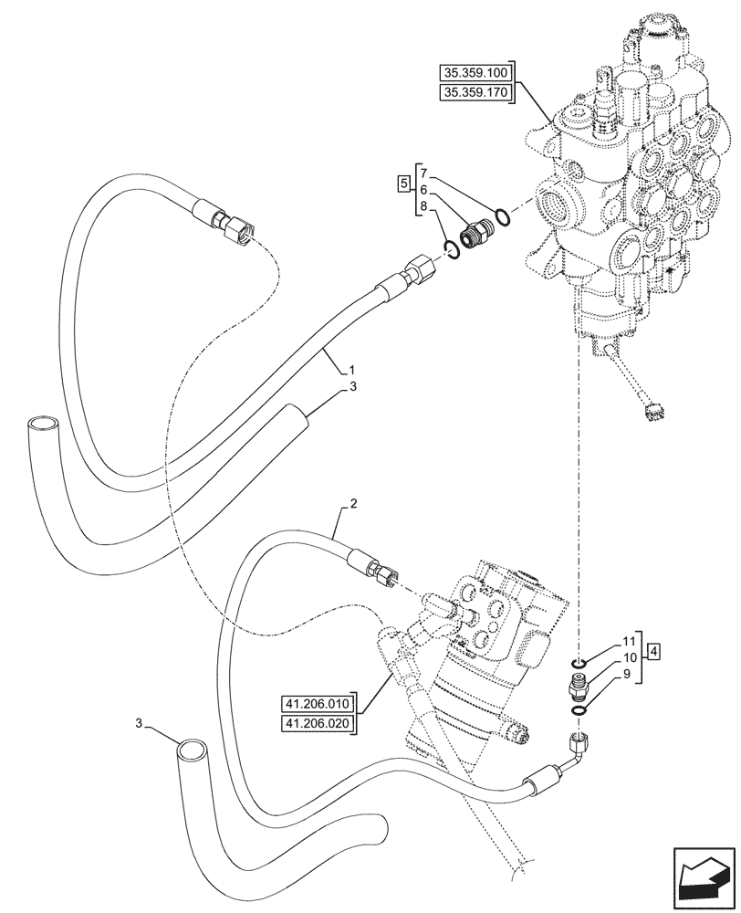 Схема запчастей Case 590SN - (41.200.090) - VAR - 747776 - LOADER, CONTROL VALVE, MECHANICAL, 3-SPOOL, STEERING VALVE, LINE (41) - STEERING