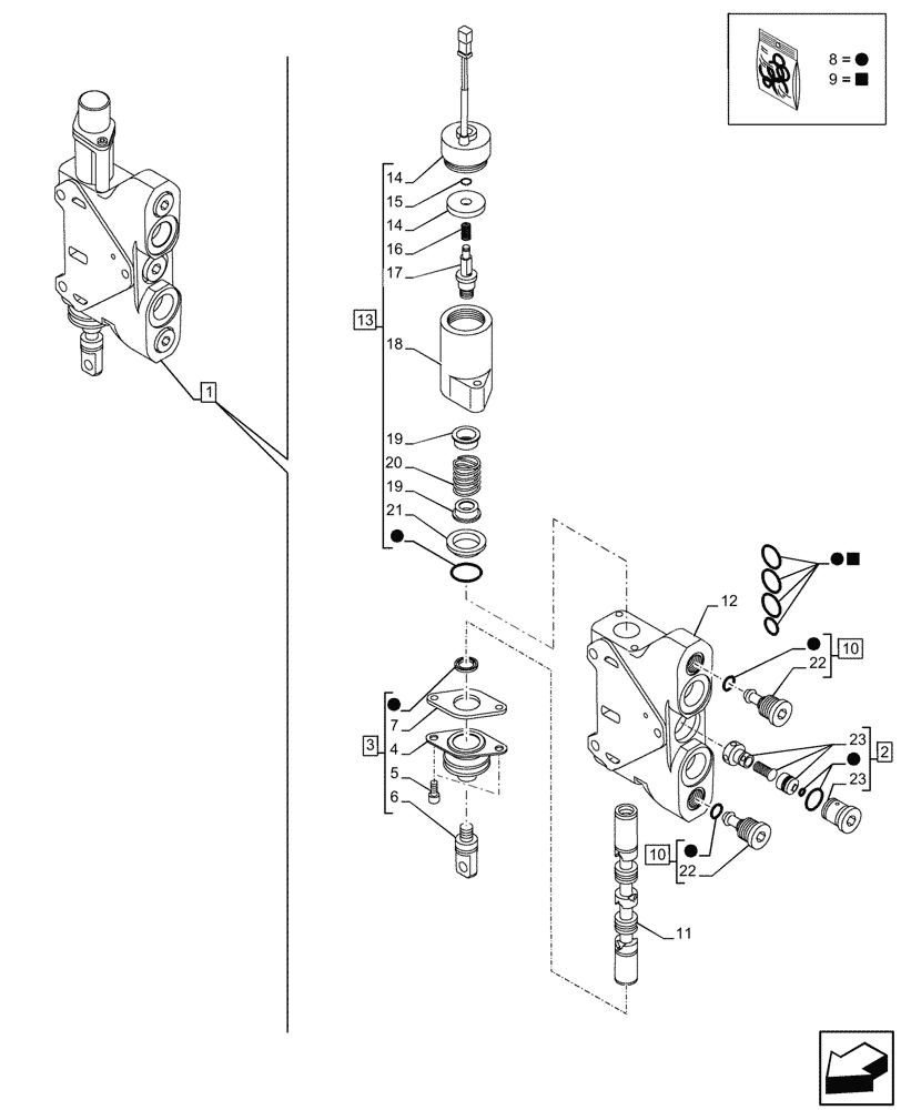 Схема запчастей Case 590SN - (35.359.145) - LOADER, CONTROL VALVE, PILOT CONTROLS, LOADER BUCKET, VALVE SECTION (35) - HYDRAULIC SYSTEMS