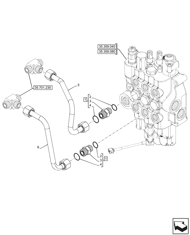 Схема запчастей Case 580N - (35.701.440) - LOADER, CONTROL VALVE, 3-SPOOL, LINES (35) - HYDRAULIC SYSTEMS