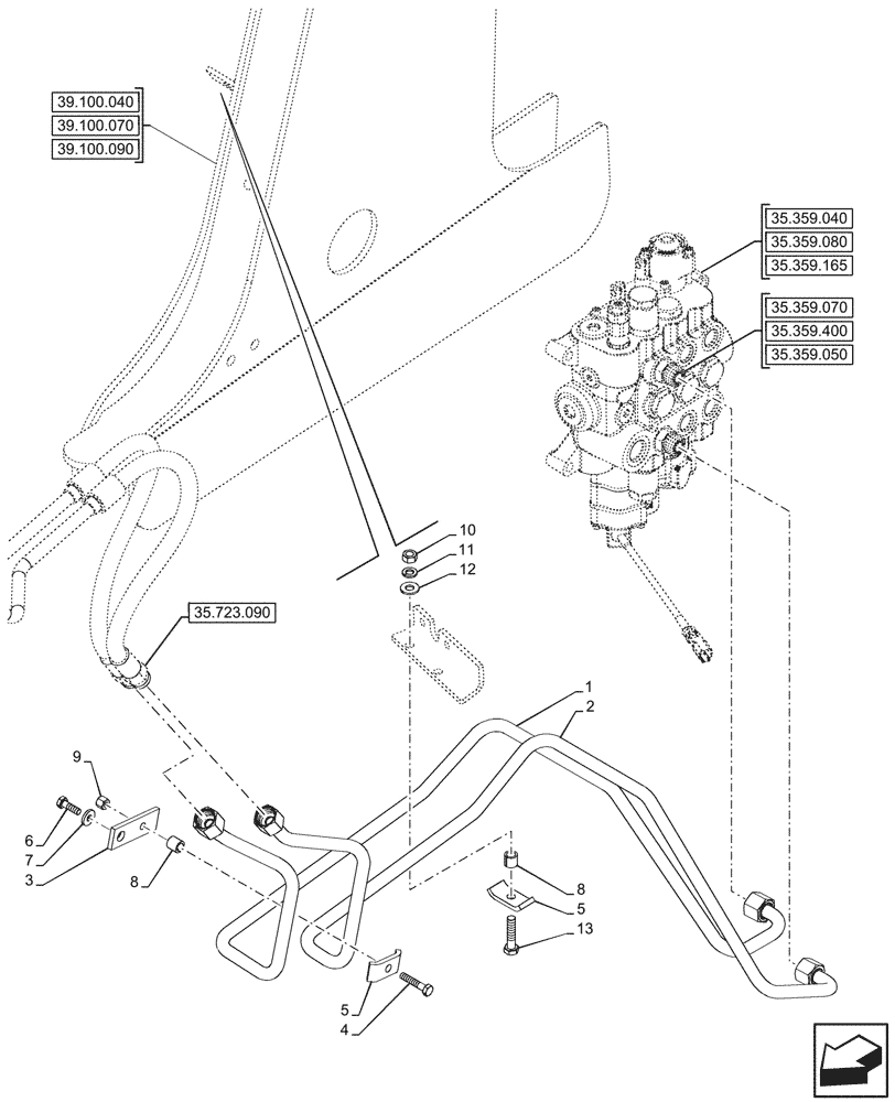 Схема запчастей Case 580N - (35.723.150) - VAR - 747776, 747864 - LOADER BUCKET, CYLINDER, LINE (35) - HYDRAULIC SYSTEMS