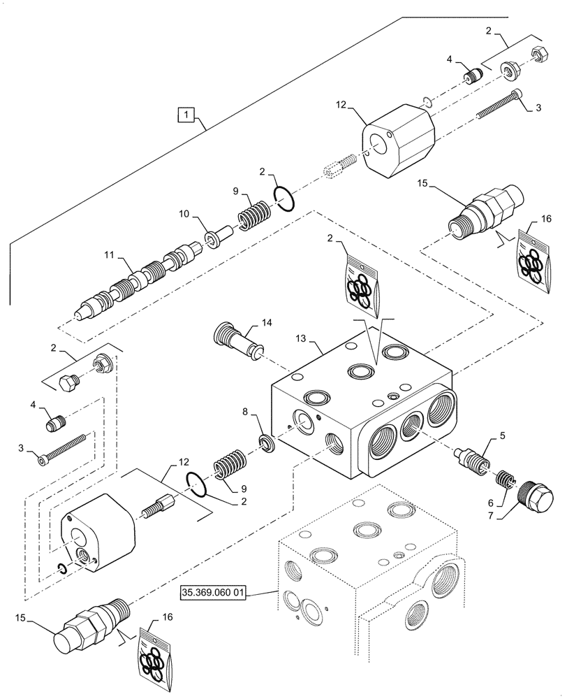 Схема запчастей Case 521G - (35.359.060[03]) - VAR - 734055 - CONTROL VALVE ASSY - 4 SPOOL, XT / TC (35) - HYDRAULIC SYSTEMS