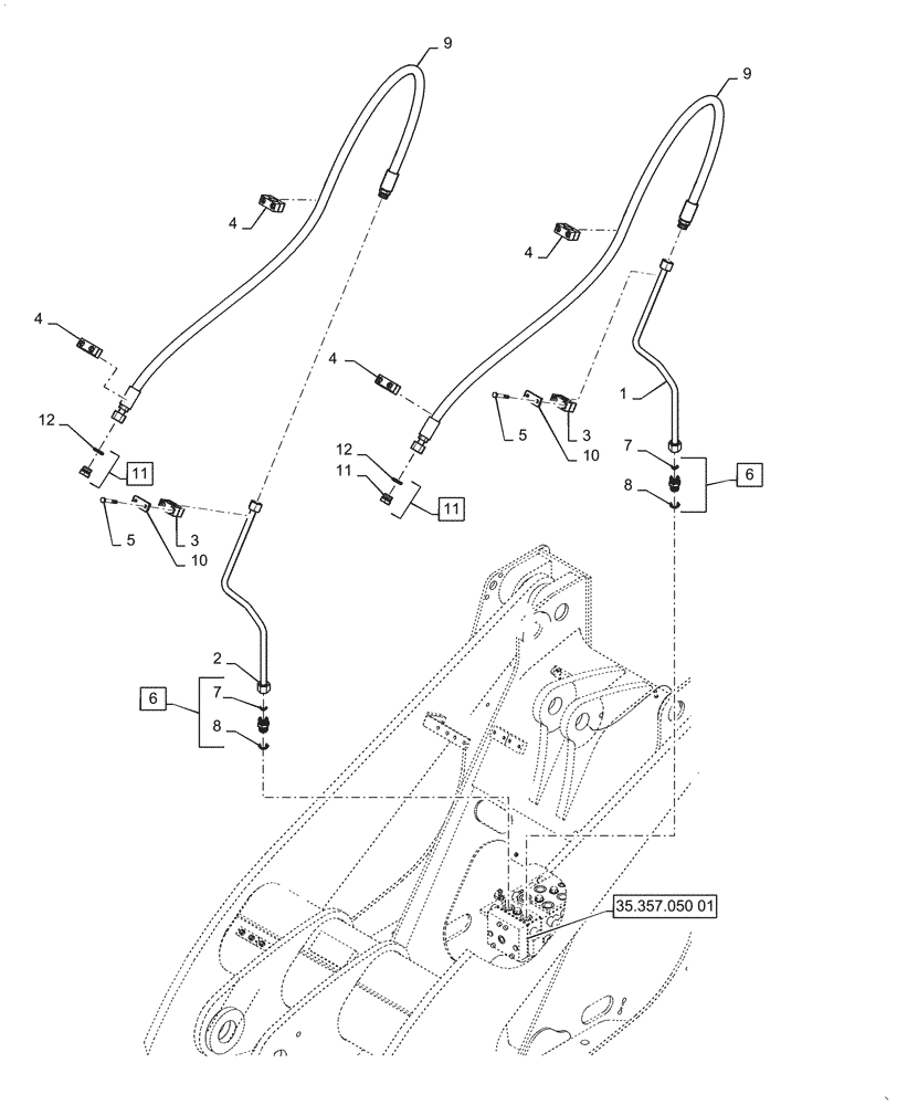 Схема запчастей Case 521G - (35.701.050) - VAR - 734053, 734054, 734055 - 3 SPOOL AUXILLARY HYDRAULIC LINE INSTALLATION, Z-BAR (35) - HYDRAULIC SYSTEMS