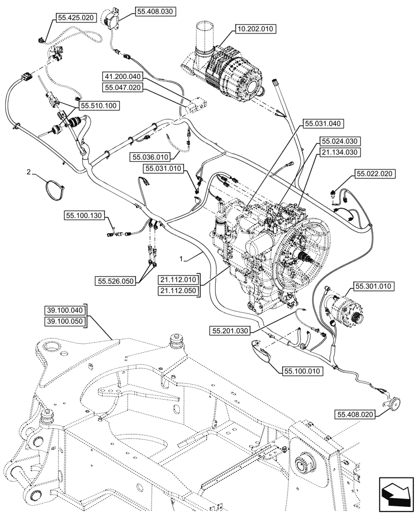 Схема запчастей Case 580N - (55.101.060) - CANOPY, POWERSHUTTLE, TRANSMISSION, CHASSIS, HARNESS (55) - ELECTRICAL SYSTEMS