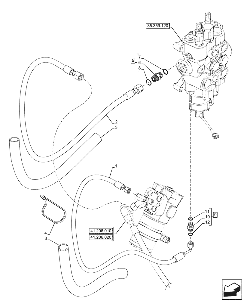 Схема запчастей Case 590SN - (41.200.060) - LOADER, CONTROL VALVE, MECHANICAL, 2-SPOOL, STEERING VALVE, LINE (41) - STEERING