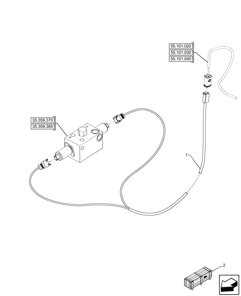 Схема запчастей Case 580N - (55.100.170) - AUXILIARY CONTROL VALVE, JUMPER, HARNESS (55) - ELECTRICAL SYSTEMS