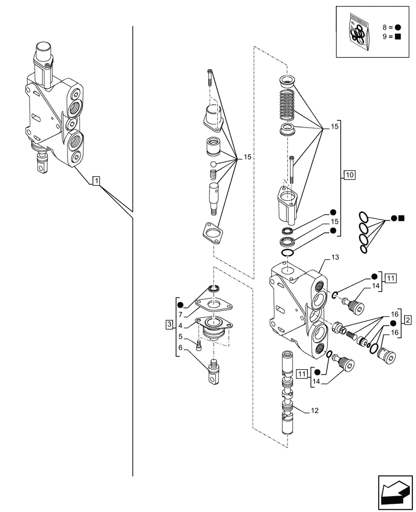 Схема запчастей Case 590SN - (35.359.140) - LOADER, CONTROL VALVE, PILOT CONTROLS, LOADER ARM, VALVE SECTION (35) - HYDRAULIC SYSTEMS