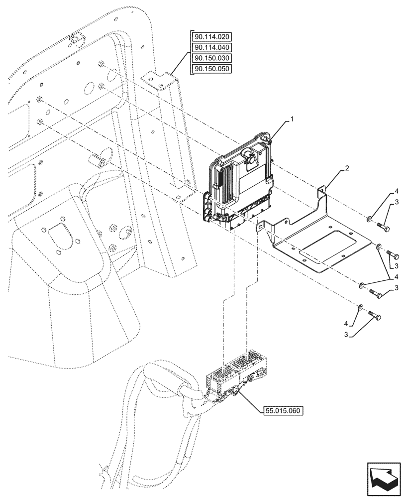 Схема запчастей Case 590SN - (55.015.020) - ENGINE, ELECTRONIC CONTROL UNIT (55) - ELECTRICAL SYSTEMS