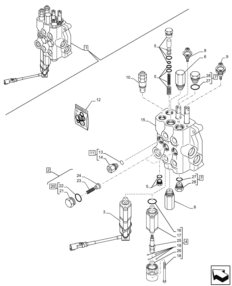 Схема запчастей Case 580SN WT - (35.359.125) - LOADER, CONTROL VALVE, MECHANICAL, 2-SPOOL, COMPONENTS (35) - HYDRAULIC SYSTEMS