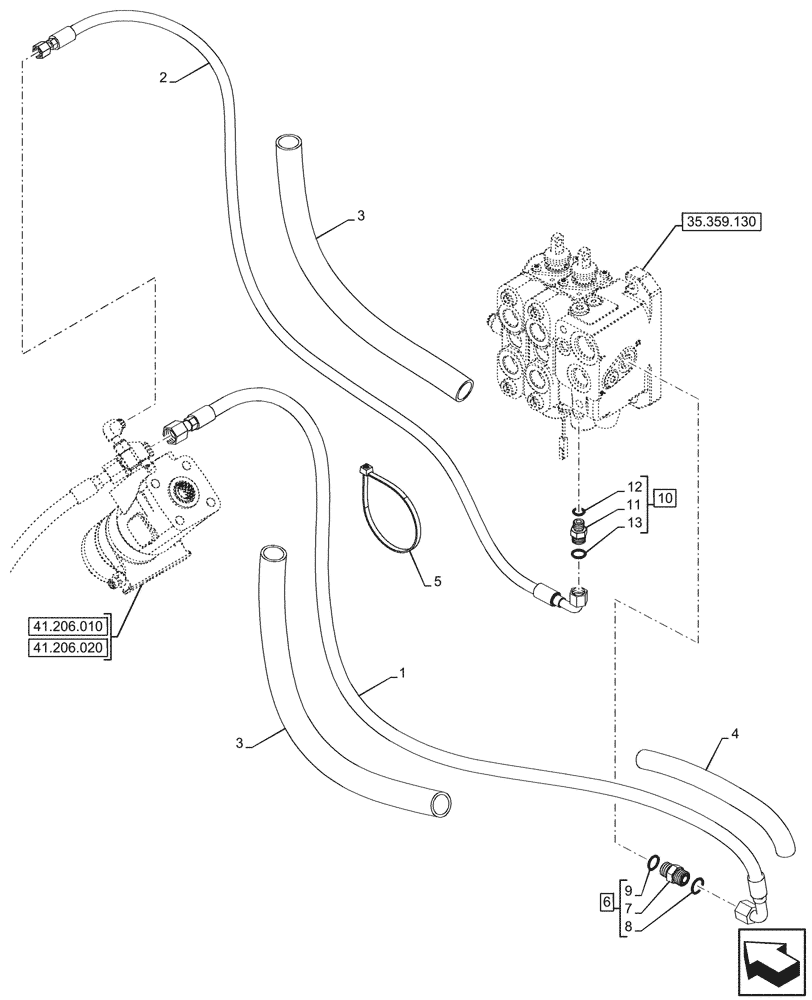 Схема запчастей Case 580SN - (41.200.070) - LOADER, CONTROL VALVE, PILOT CONTROLS, 2-SPOOL, STEERING VALVE, LINE (41) - STEERING