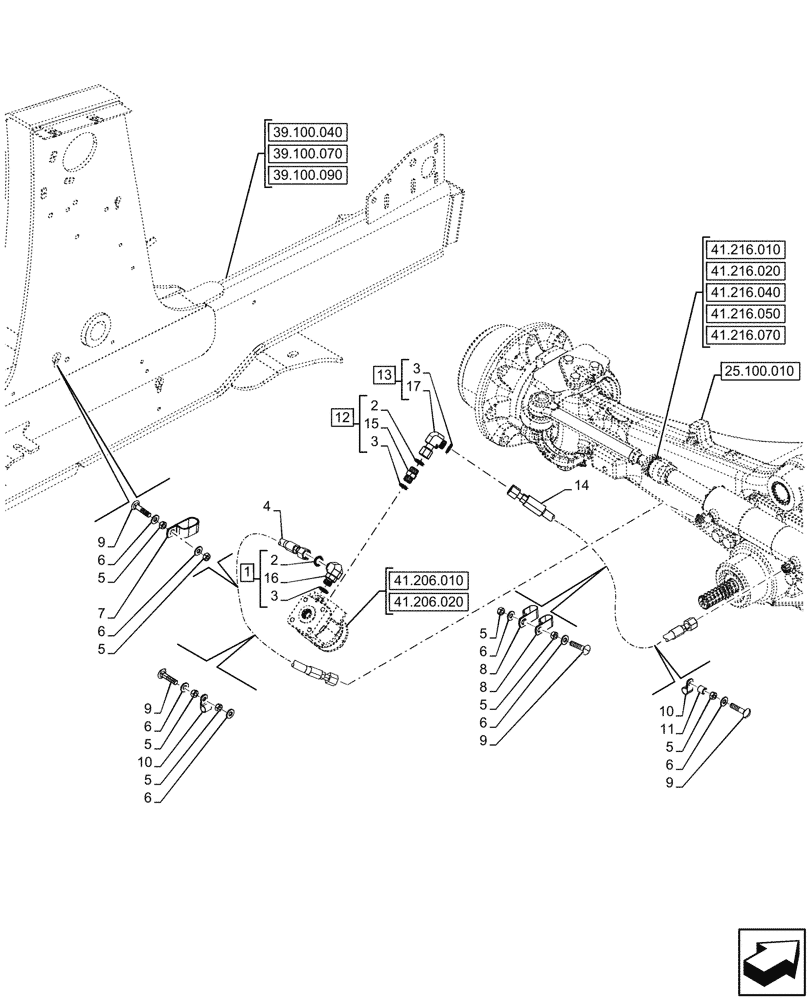 Схема запчастей Case 580SN - (41.216.090) - STEERING CYLINDER HYD. LINE (41) - STEERING