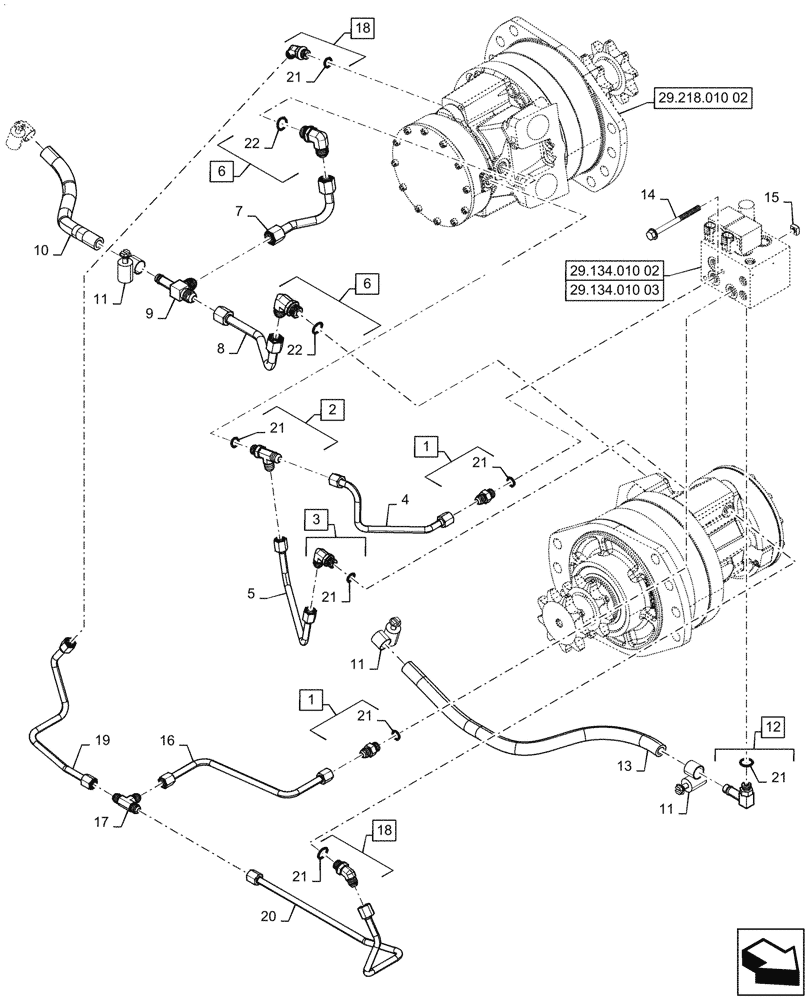 Схема запчастей Case SV340 - (29.204.010[02]) - 2-SPEED, BRAKE VALVE LINES (29) - HYDROSTATIC DRIVE