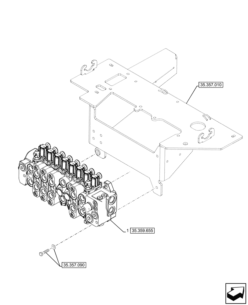 Схема запчастей Case 590SN - (35.359.650) - 8-SPOOL, BACKHOE CONTROL VALVE, EXTENDABLE DIPPER, W/ PILOT CONTROLS, W/ DOUBLE AUXILIARY HYDRAULIC, MOUNTING PARTS (35) - HYDRAULIC SYSTEMS