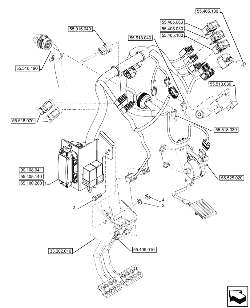 Схема запчастей Case 580N EP - (55.510.230) - CANOPY, POWERSHUTTLE, TRANSMISSION, FRONT CONSOLE, HARNESS W/O OPT (55) - ELECTRICAL SYSTEMS