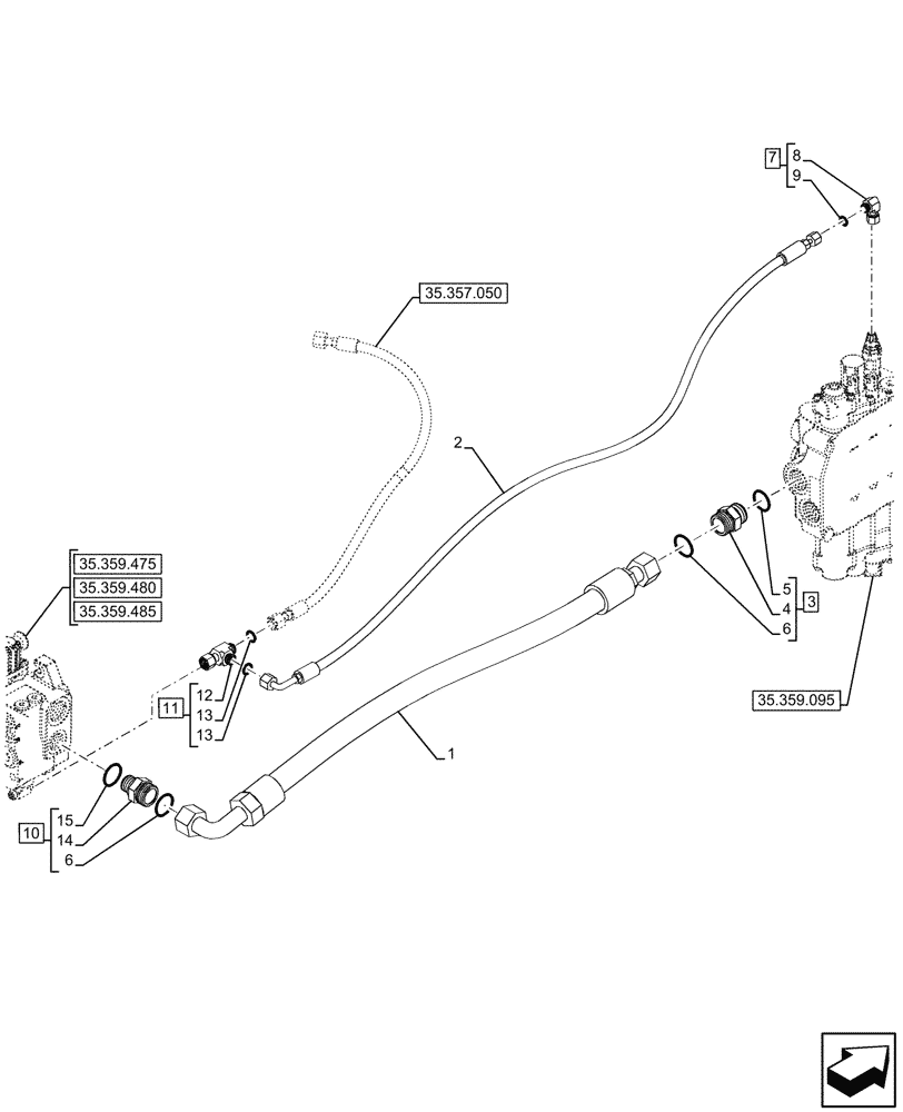 Схема запчастей Case 580N - (35.359.115) - VAR - 747864 - LOADER, BACKHOE, VALVE, LINES (35) - HYDRAULIC SYSTEMS