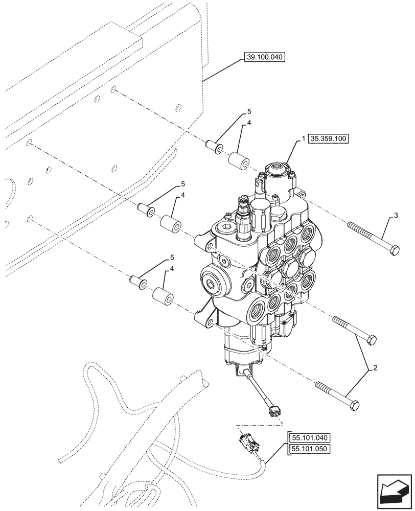 Схема запчастей Case 580N - (35.359.095) - VAR - 747864 - LOADER, CONTROL VALVE, PILOT CONTROLS, 3-SPOOL, MOUNTING (35) - HYDRAULIC SYSTEMS