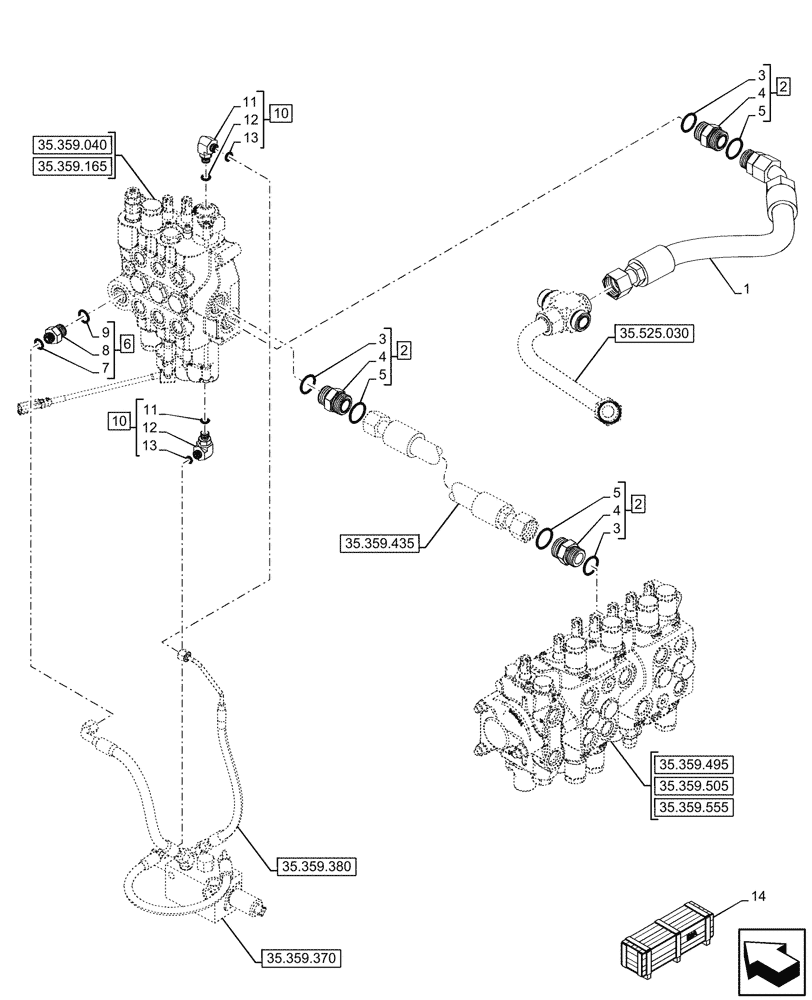 Схема запчастей Case 580SN WT - (35.359.055) - LOADER, BACKHOE, CONTROL VALVE, LINES (35) - HYDRAULIC SYSTEMS