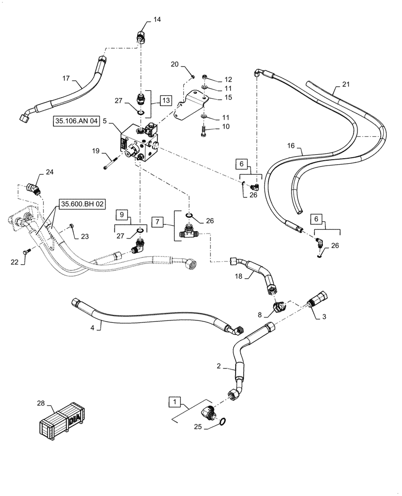 Схема запчастей Case 570N EP - (35.600.BH[03]) - HIGH FLOW, AUXILIARY (35) - HYDRAULIC SYSTEMS