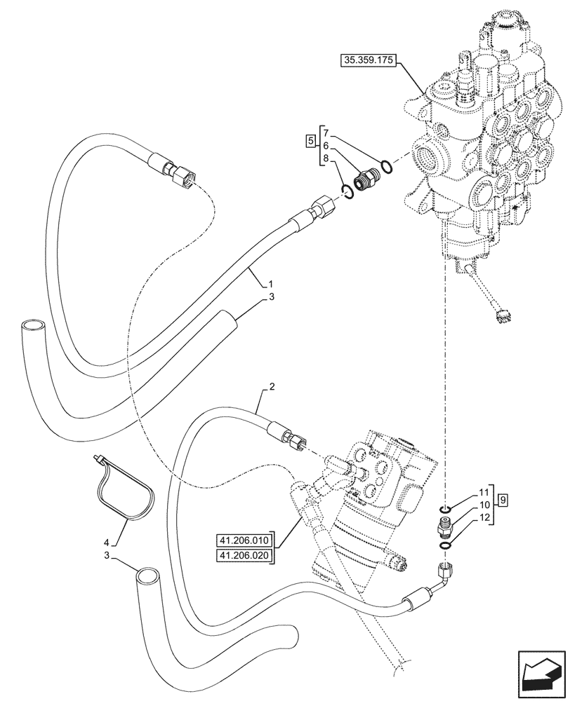 Схема запчастей Case 580SN - (41.200.090) - VAR - 747776 - LOADER, CONTROL VALVE, MECHANICAL, 3-SPOOL, STEERING VALVE, LINE (41) - STEERING