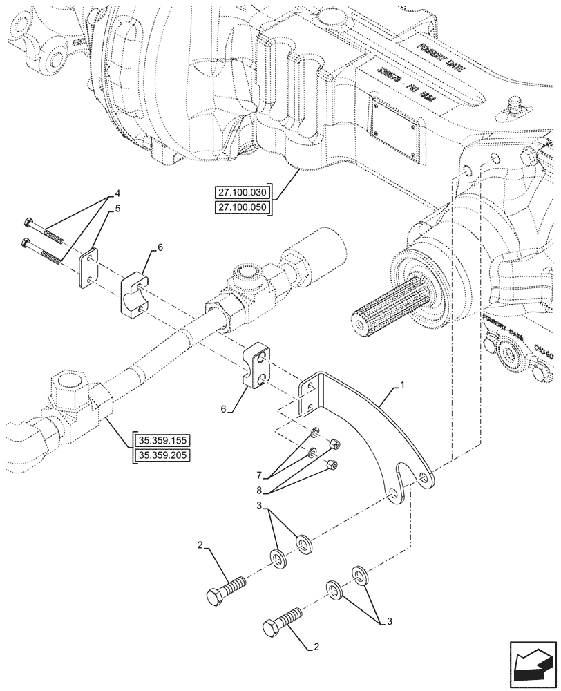 Схема запчастей Case 580SN - (35.359.350) - LOADER, BACKHOE CONTROL VALVE, LINE, BRACKET (35) - HYDRAULIC SYSTEMS