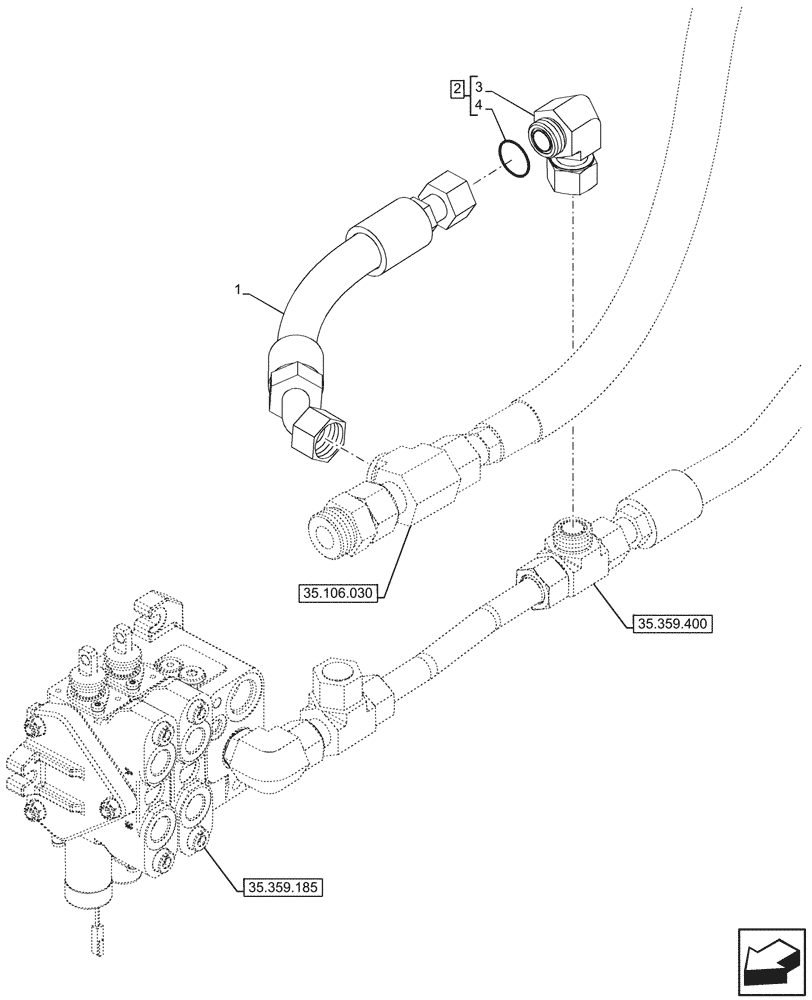 Схема запчастей Case 580SN - (35.106.170) - LOADER, HYDRAULIC PUMP, CONTROL VALVE, PILOT CONTROLS, 3-SPOOL, LINE (35) - HYDRAULIC SYSTEMS