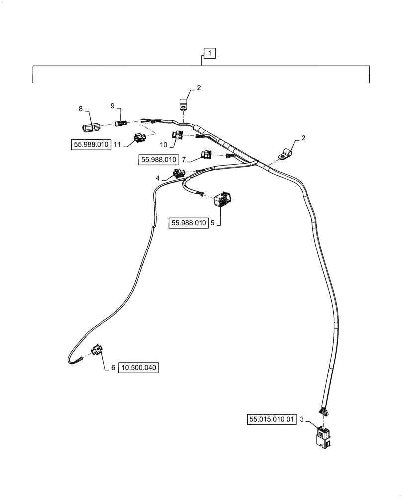 Схема запчастей Case 521G - (55.988.020) - SELECTIVE CATALYTIC REDUCTION SENSOR HARNESS ASSEMBLY (55) - ELECTRICAL SYSTEMS