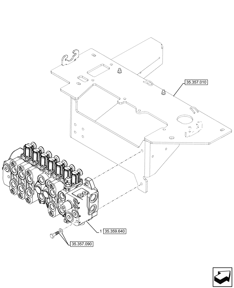 Схема запчастей Case 580SN WT - (35.359.635) - 7-SPOOL, BACKHOE CONTROL VALVE, EXTENDABLE DIPPER, W/ PILOT CONTROLS, MOUNTING PARTS (35) - HYDRAULIC SYSTEMS