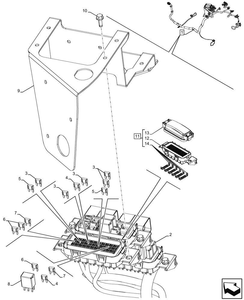 Схема запчастей Case 580N - (55.100.280) - CANOPY, SEMI-POWERSHIFT, TRANSMISSION, SIDE CONSOLE, HARNESS, W/ OPTION, RELAYS, FUSE BOX (55) - ELECTRICAL SYSTEMS