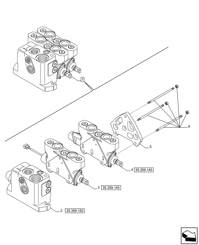 Схема запчастей Case 590SN - (35.359.135) - LOADER, CONTROL VALVE, PILOT CONTROLS, 2-SPOOL, COMPONENTS (35) - HYDRAULIC SYSTEMS