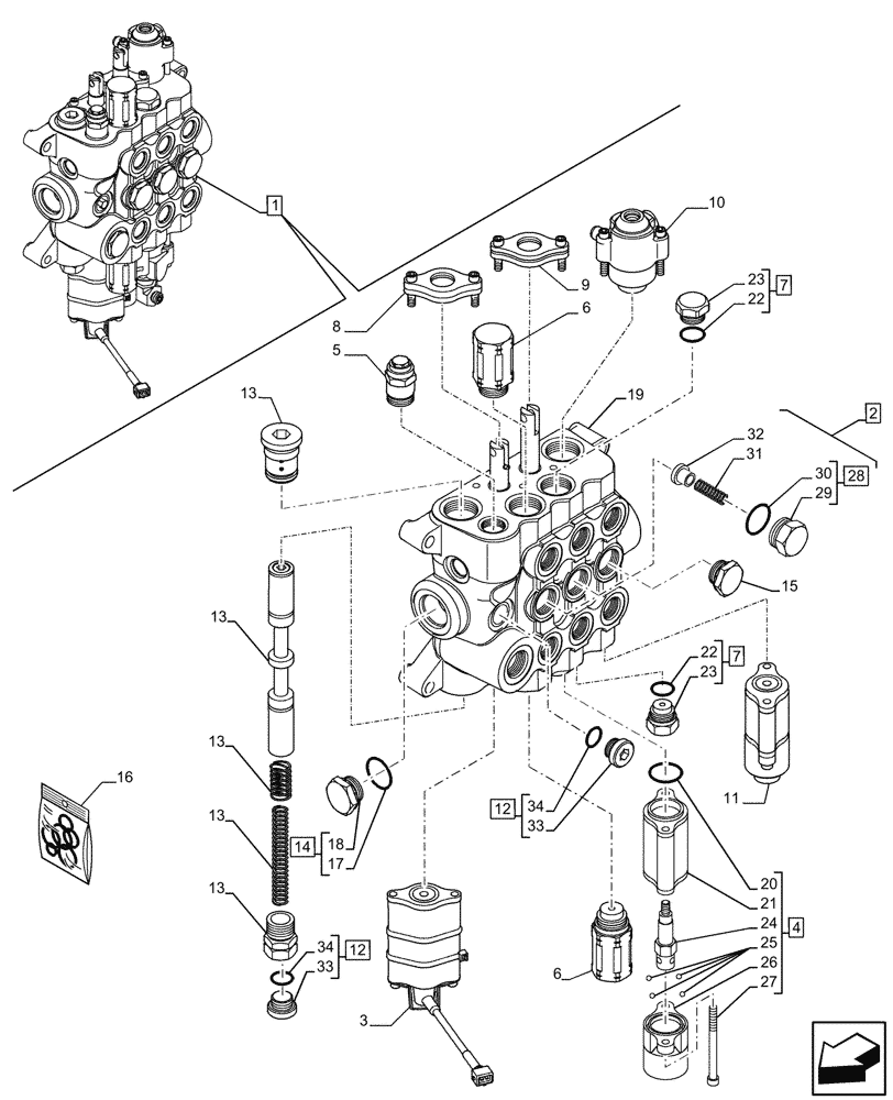 Схема запчастей Case 580SN - (35.359.180) - VAR - 747776 - LOADER, CONTROL VALVE, MECHANICAL, 3-SPOOL, COMPONENTS (35) - HYDRAULIC SYSTEMS