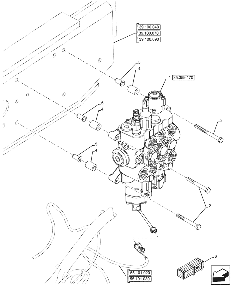 Схема запчастей Case 590SN - (35.359.165) - LOADER, CONTROL VALVE, MECHANICAL, 3-SPOOL, MOUNTING (35) - HYDRAULIC SYSTEMS