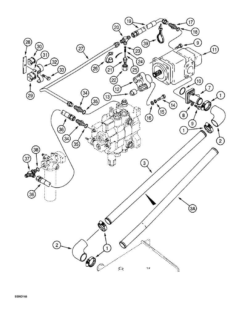 Схема запчастей Case 590SL - (7-14) - EQUIPMENT HYD. SYSTEM, RESERVOIR TO LOADER CONTROL VALVE & LOADER VALVE TO FILTER (08) - HYDRAULICS