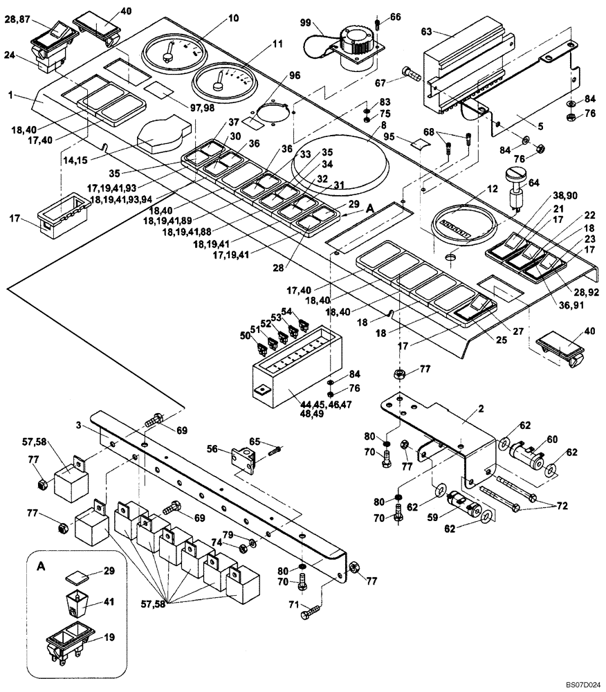 Схема запчастей Case SV212 - (55.418.01[01]) - INSTRUMENT PANEL - BSN DDD003017 (55) - ELECTRICAL SYSTEMS