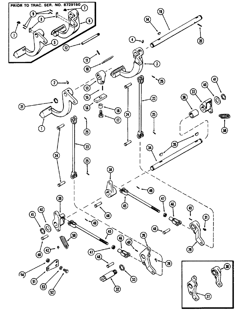 Схема запчастей Case 580B - (212) - BRAKE PEDALS AND LINKAGE, POWER SHUTTLE (07) - BRAKES