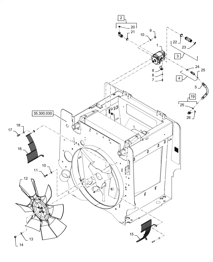 Схема запчастей Case 521G - (35.752.010) - HYDRAULIC FAN MOTOR INSTALLATION (35) - HYDRAULIC SYSTEMS