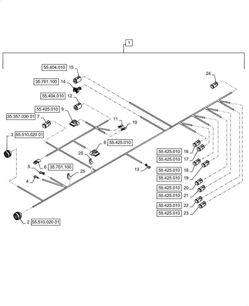 Схема запчастей Case 521G - (55.101.060) - FRONT CHASSIS HARNESS ASSEMBLY, XT (55) - ELECTRICAL SYSTEMS